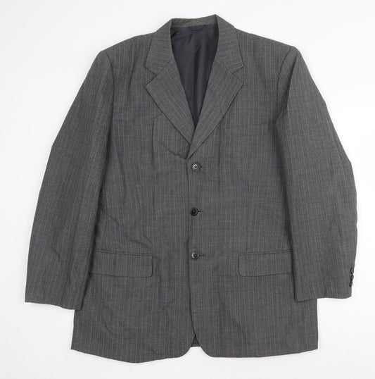Preworn Mens Grey Striped Polyester Jacket Suit Jacket Size 42 Regular