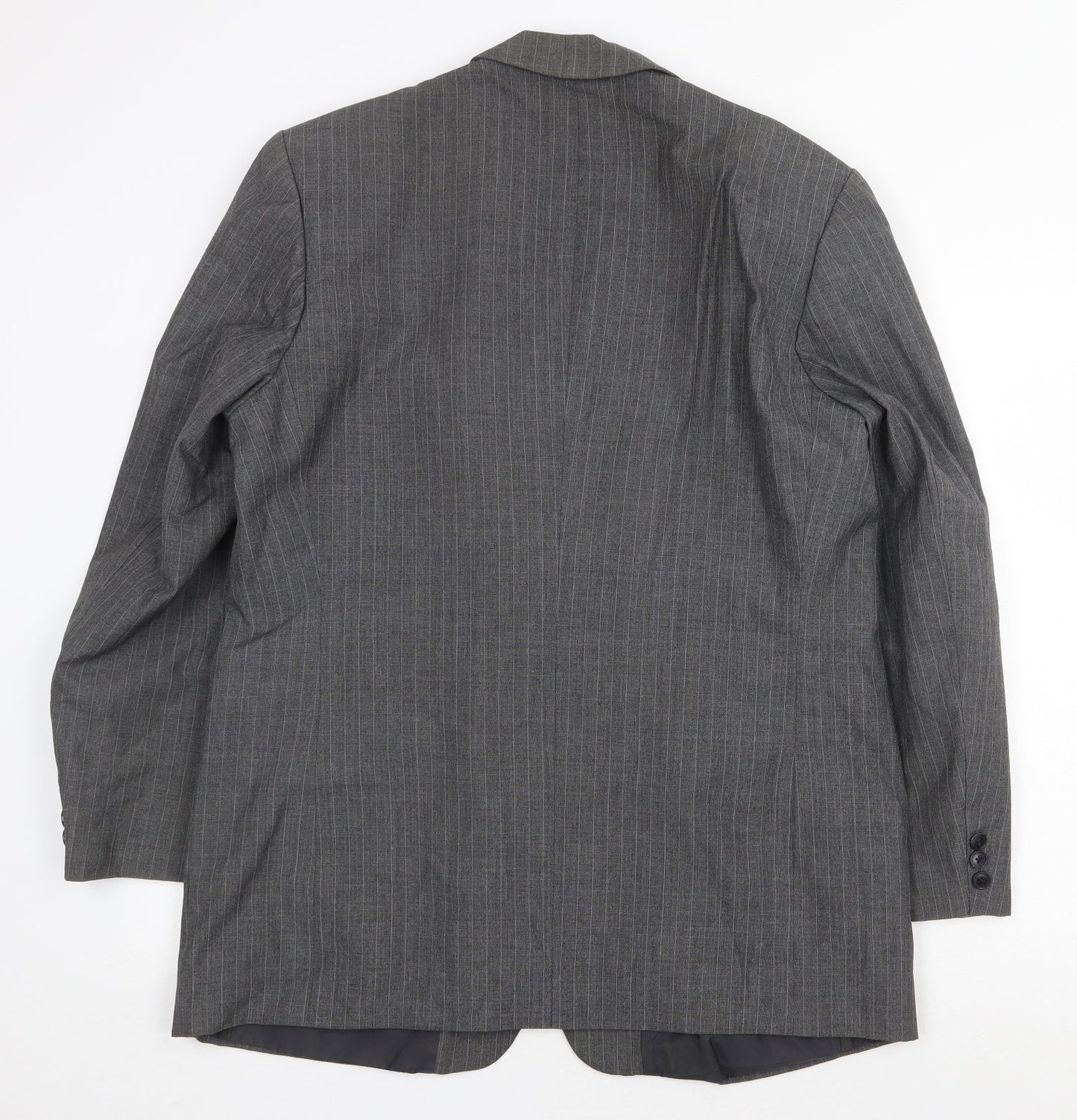 Preworn Mens Grey Striped Polyester Jacket Suit Jacket Size 42 Regular