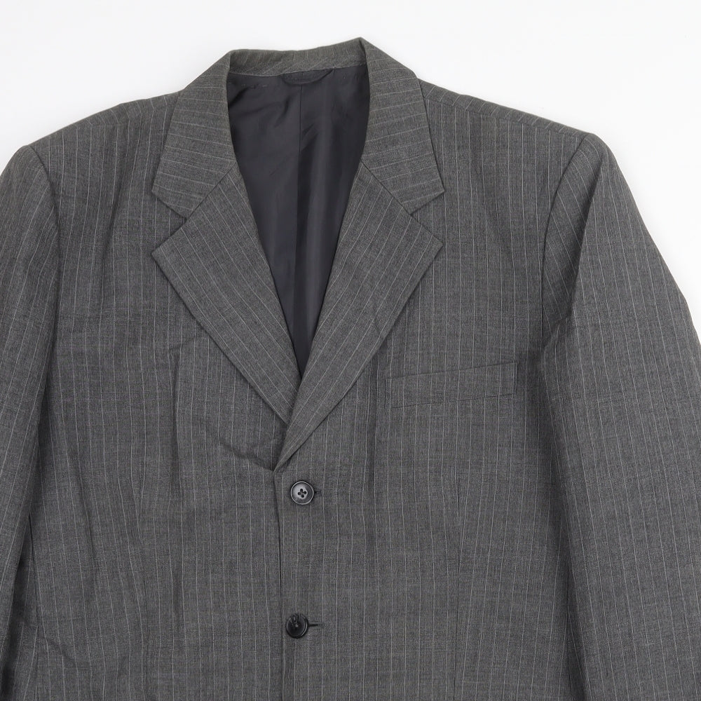 Preworn Mens Grey Striped Polyester Jacket Suit Jacket Size 42 Regular