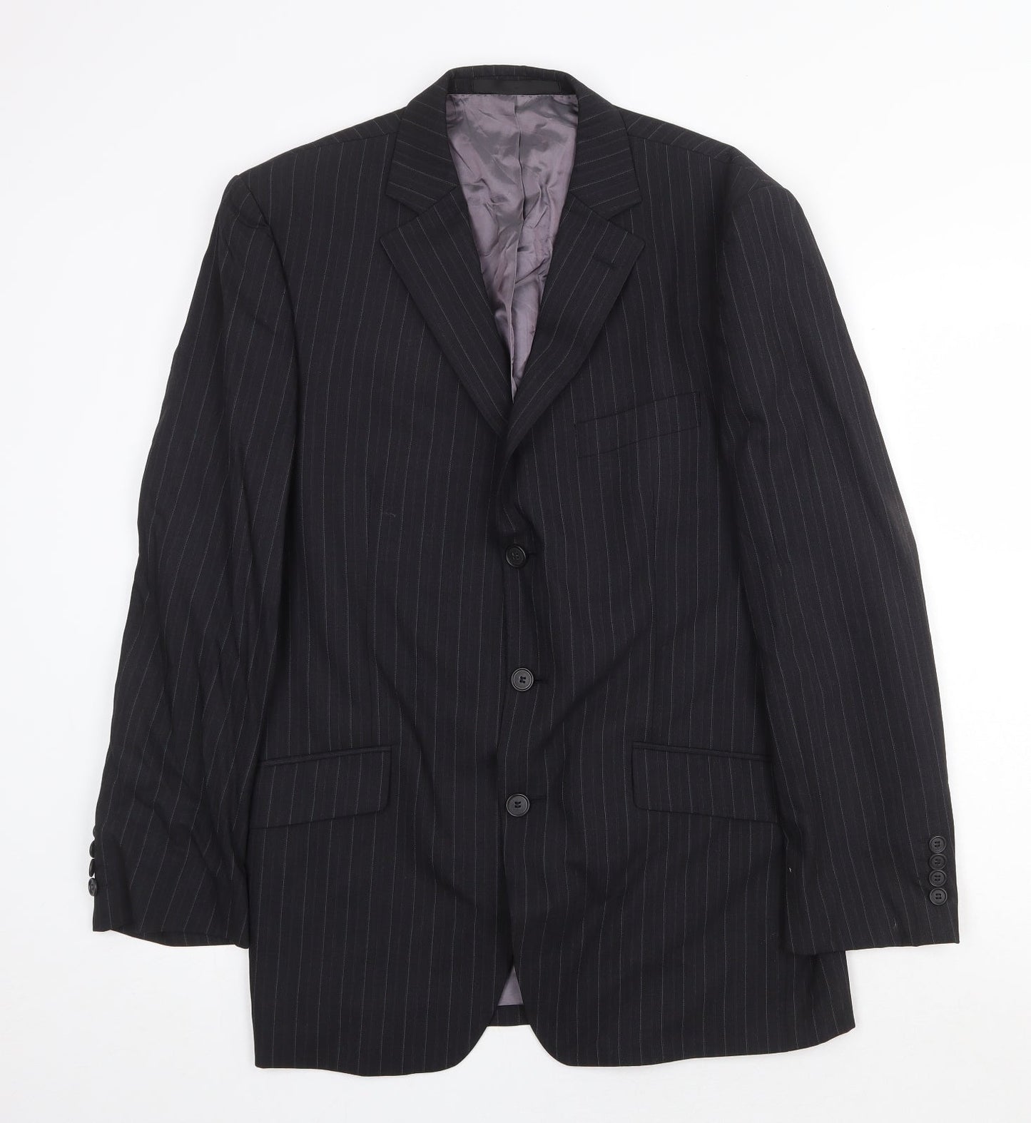 Marks and Spencer Mens Black Striped Wool Jacket Suit Jacket Size 40 Regular