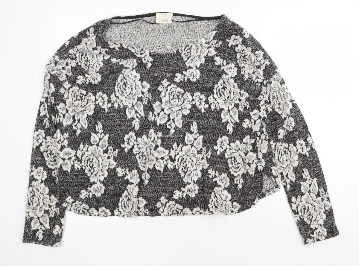 Pins & Needles Womens Grey Boat Neck Floral Nylon Pullover Jumper Size S