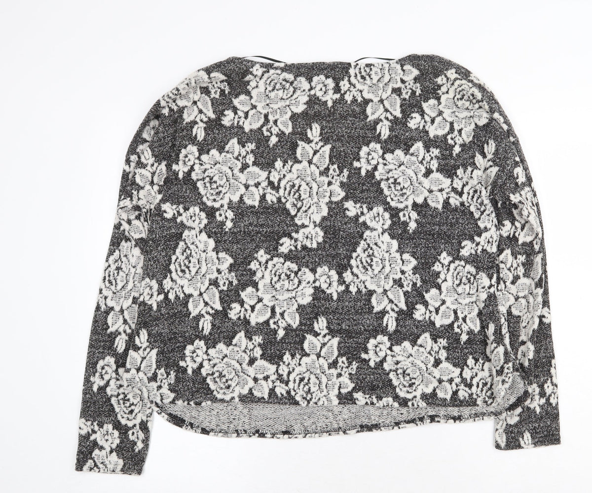 Pins & Needles Womens Grey Boat Neck Floral Nylon Pullover Jumper Size S