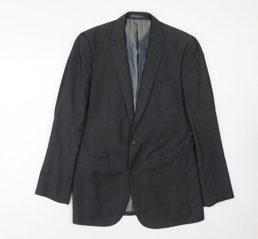 Limited Collection Mens Grey Striped Polyester Jacket Suit Jacket Size 38 Regular