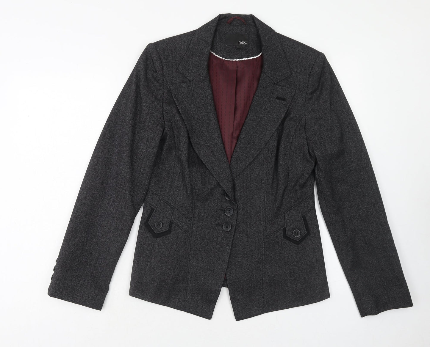 NEXT Womens Grey Polyester Jacket Blazer Size 10 Button