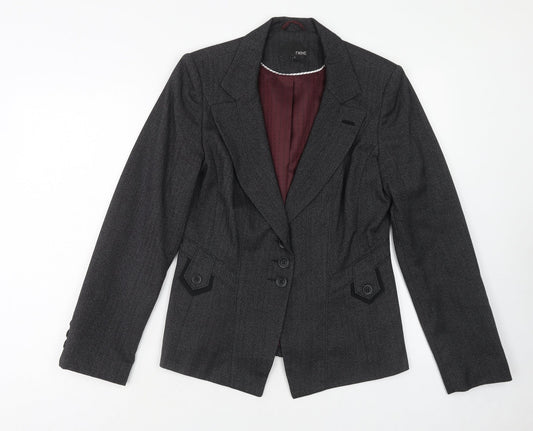 NEXT Womens Grey Polyester Jacket Blazer Size 10 Button