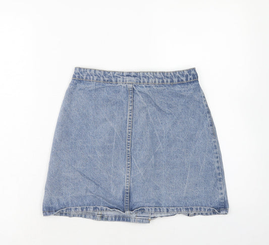 Denim & Co. Womens Blue Cotton A-Line Skirt Size 8 Button