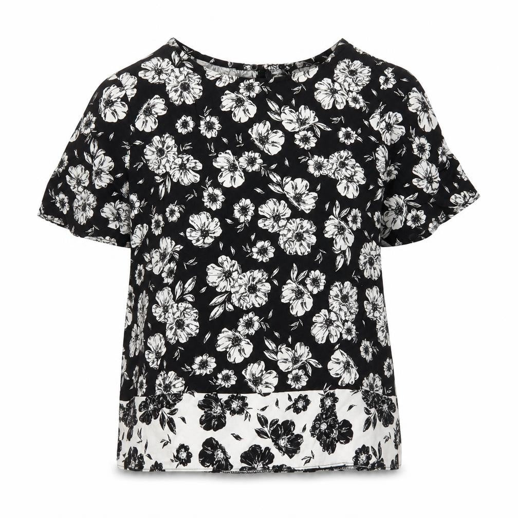 New Look Womens Black Floral Viscose Basic Blouse Size 10 Round Neck