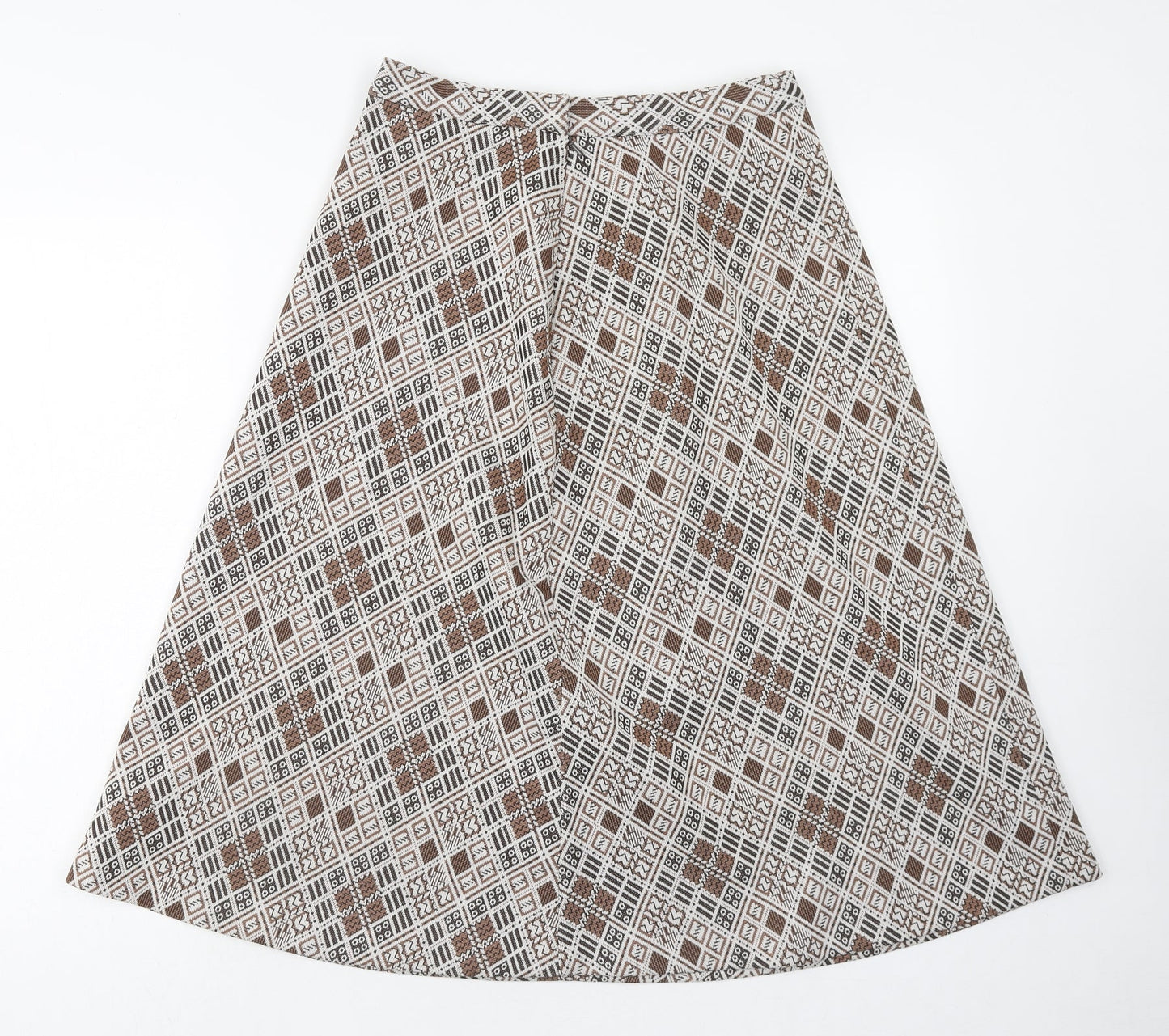 Preworn Womens Brown Geometric Acrylic A-Line Skirt Size 14 Zip