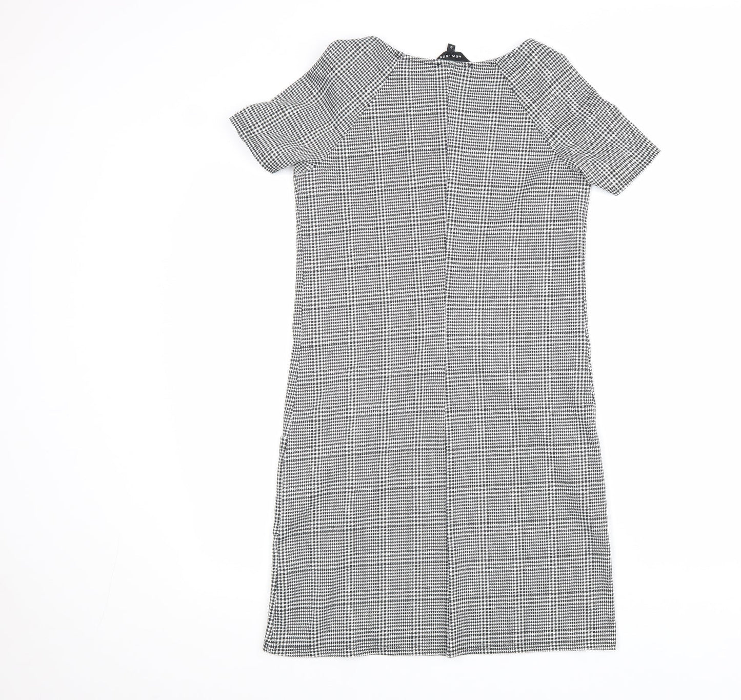 New Look Womens Black Plaid Polyester Shift Size 6 Scoop Neck Pullover