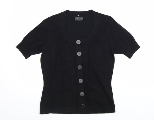 Alex & Co Womens Black Polyester Basic Button-Up Size 10 Round Neck