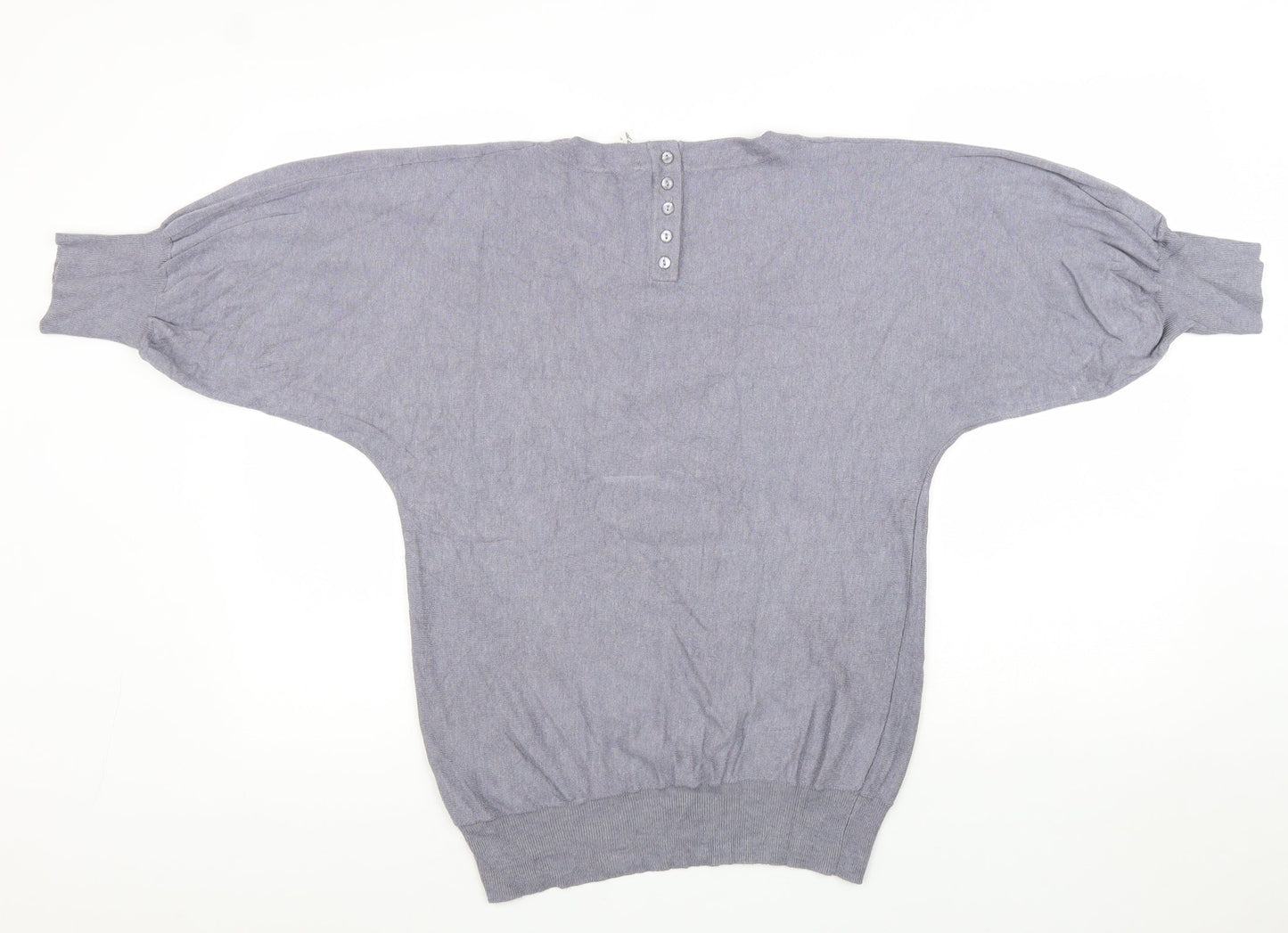 NEXT Womens Grey Scoop Neck Viscose Pullover Jumper Size 8 Button