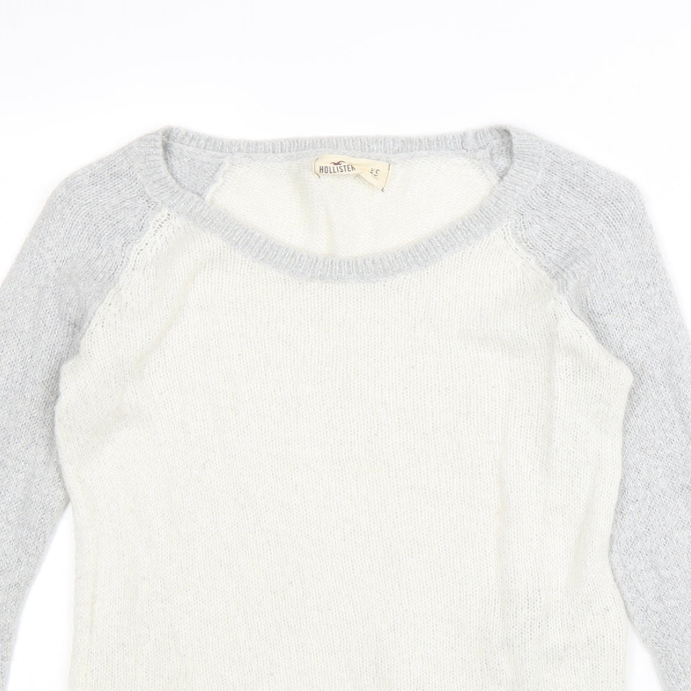 Hollister Womens White Scoop Neck Acrylic Pullover Jumper Size XS