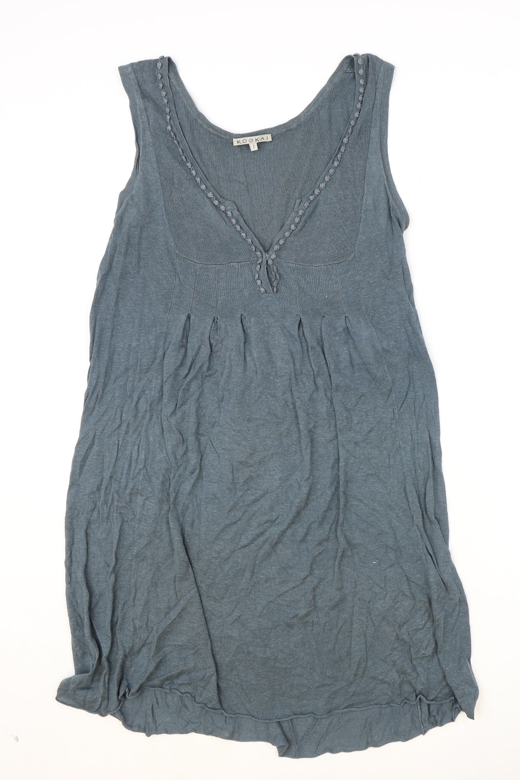 Kookai Womens Blue Linen A-Line Size S V-Neck Button