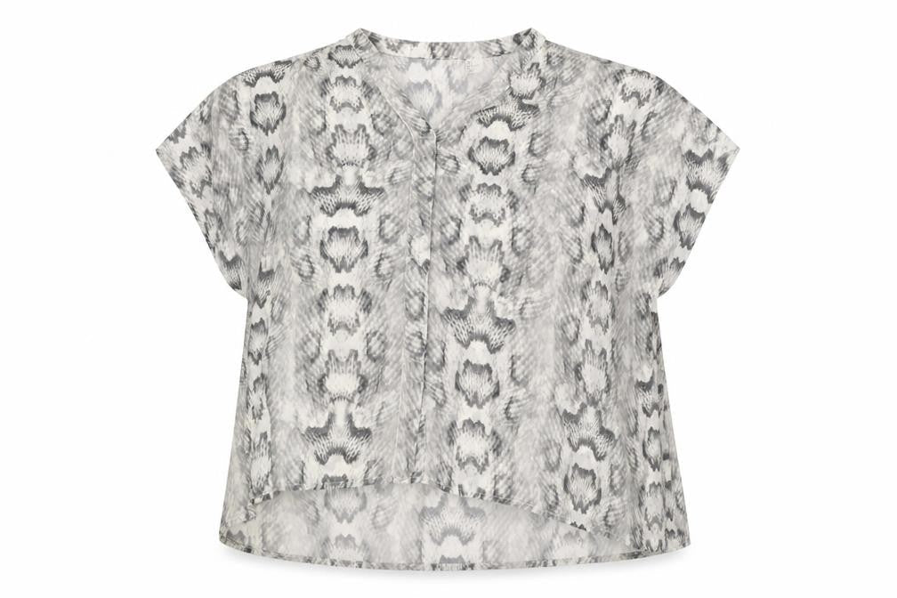 H&M Womens Grey Geometric Polyester Basic Blouse Size 12 V-Neck