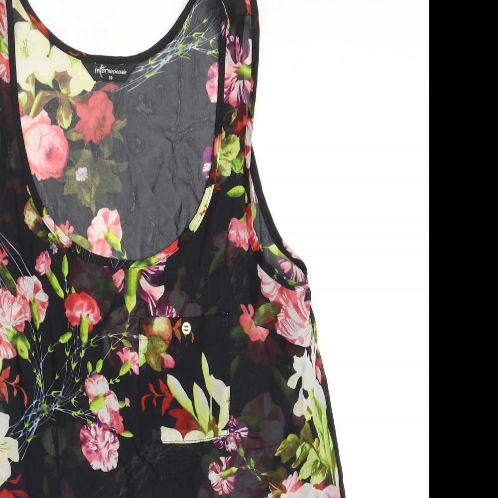 Internacionale Womens Beige Floral Polyester Basic Tank Size 10 Scoop Neck