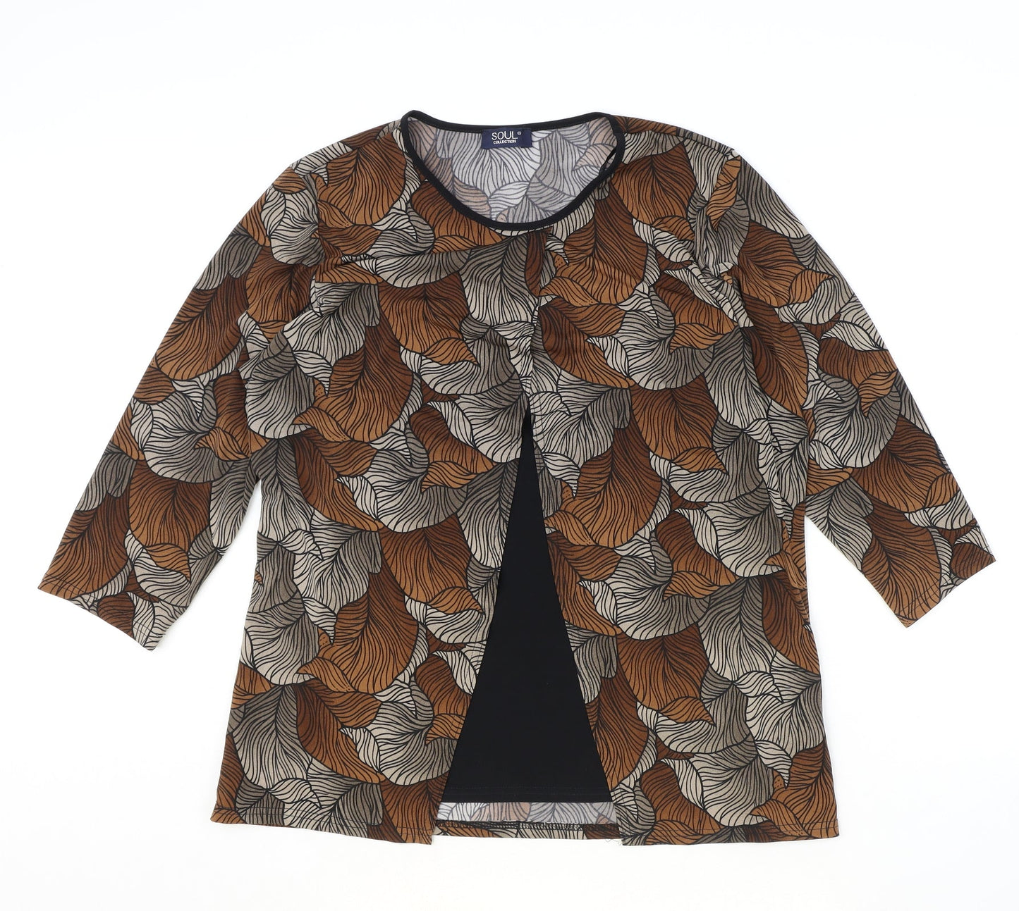 Soul Collection Womens Brown Geometric Polyester Basic T-Shirt Size 18 Round Neck