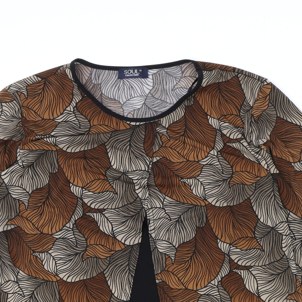 Soul Collection Womens Brown Geometric Polyester Basic T-Shirt Size 18 Round Neck