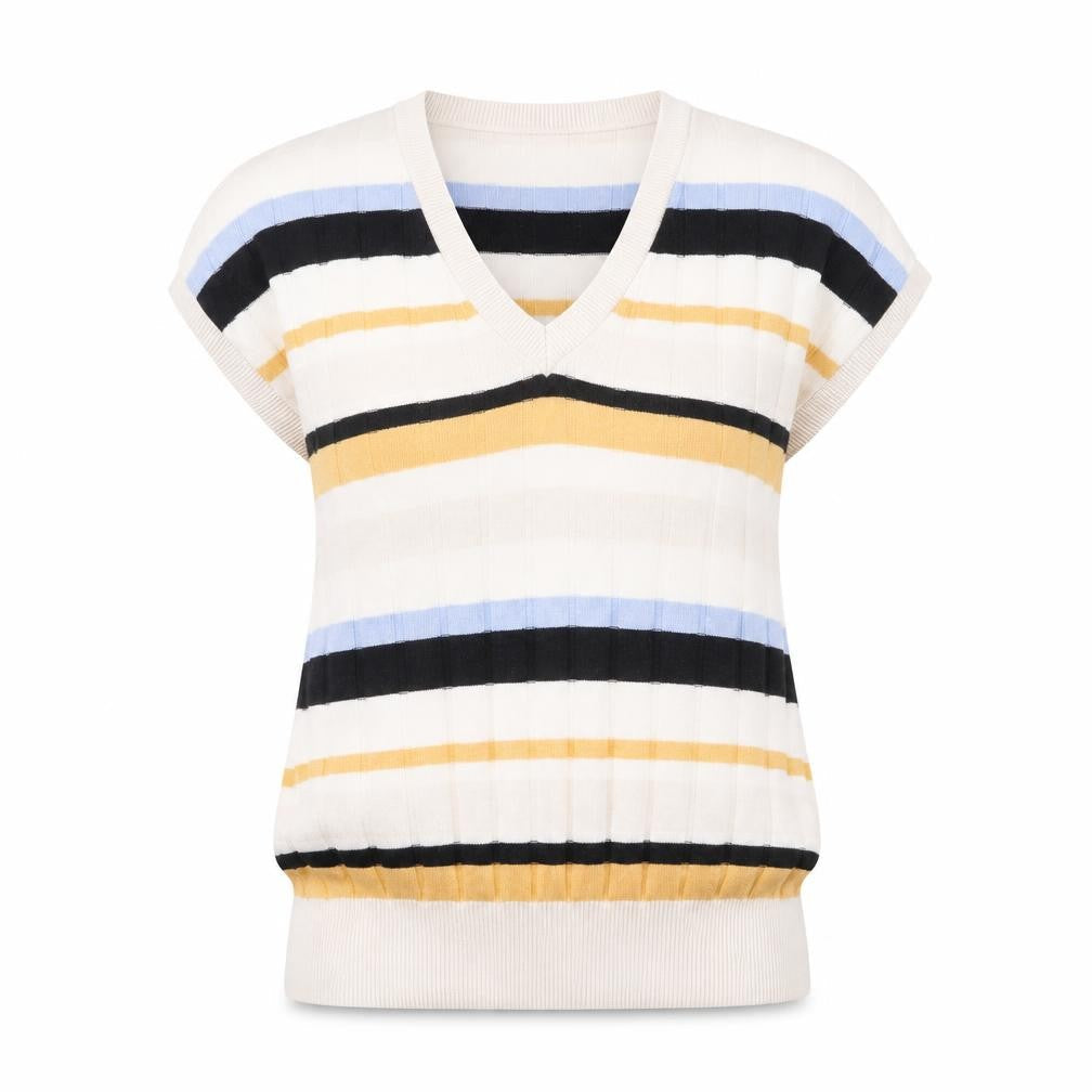 Marks and Spencer Womens Multicoloured V-Neck Striped Viscose Pullover Jumper Size M