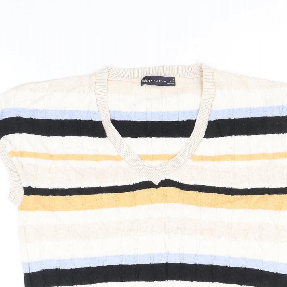 Marks and Spencer Womens Multicoloured V-Neck Striped Viscose Pullover Jumper Size M