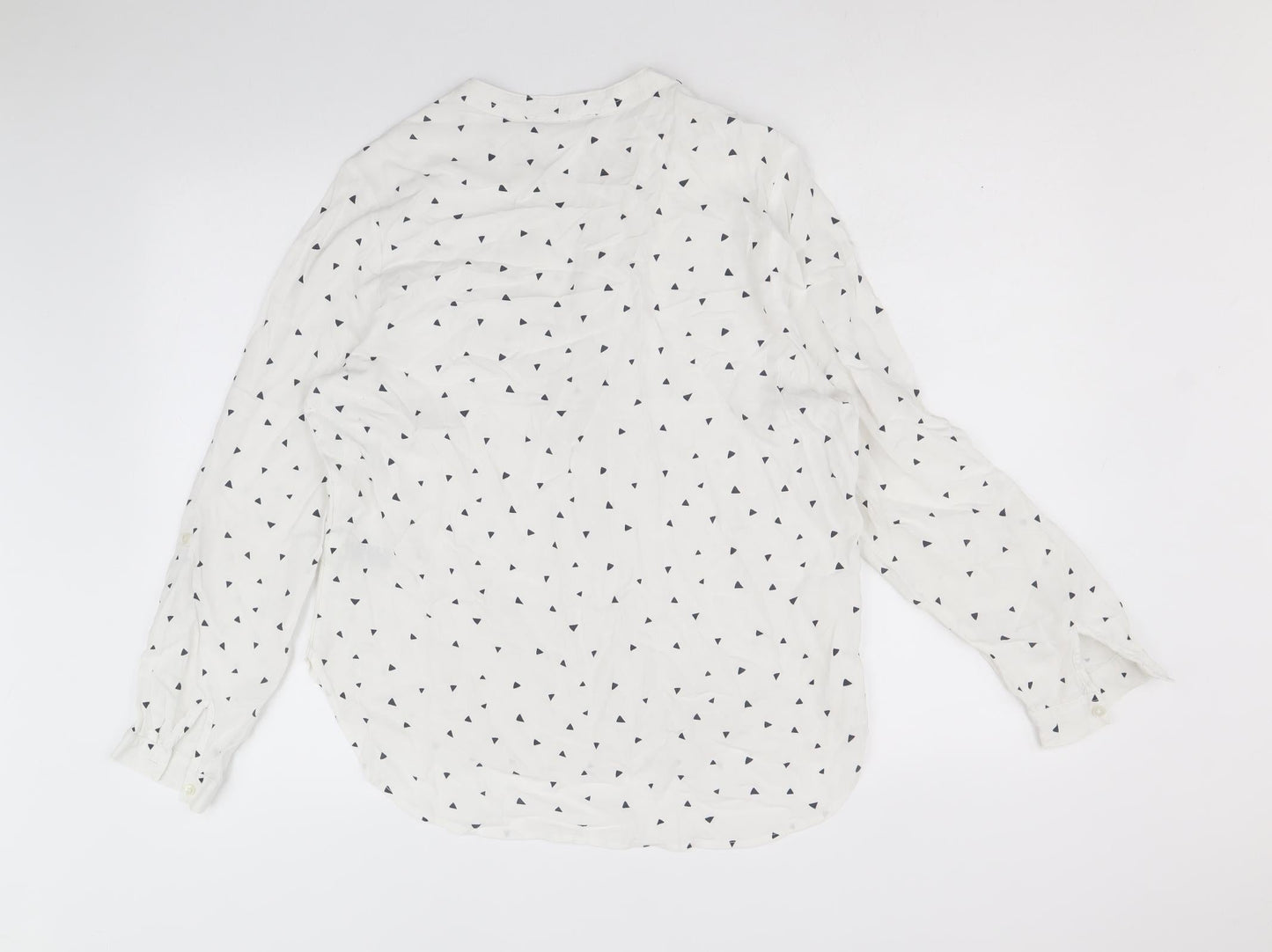 Marks and Spencer Womens White Geometric Viscose Basic Button-Up Size 14 V-Neck