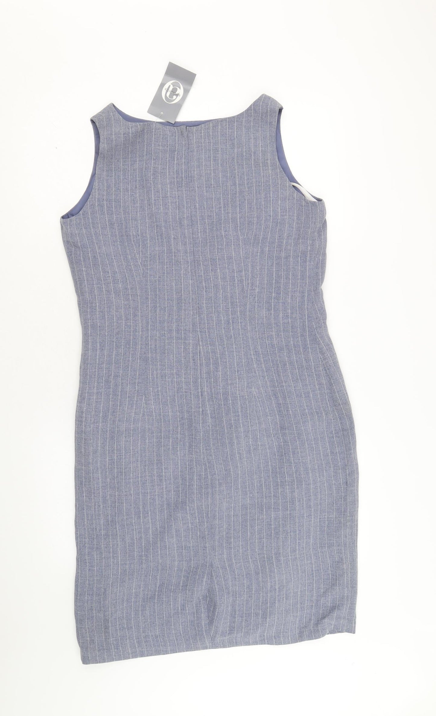 AMARANTO Womens Blue Striped Polyester A-Line Size 12 Round Neck Zip