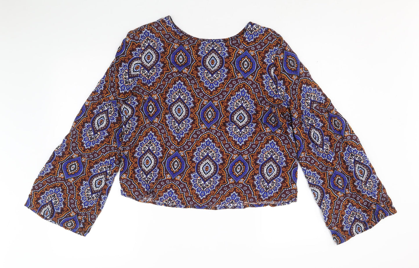 Marks and Spencer Womens Multicoloured Geometric Viscose Basic Blouse Size 12 Round Neck
