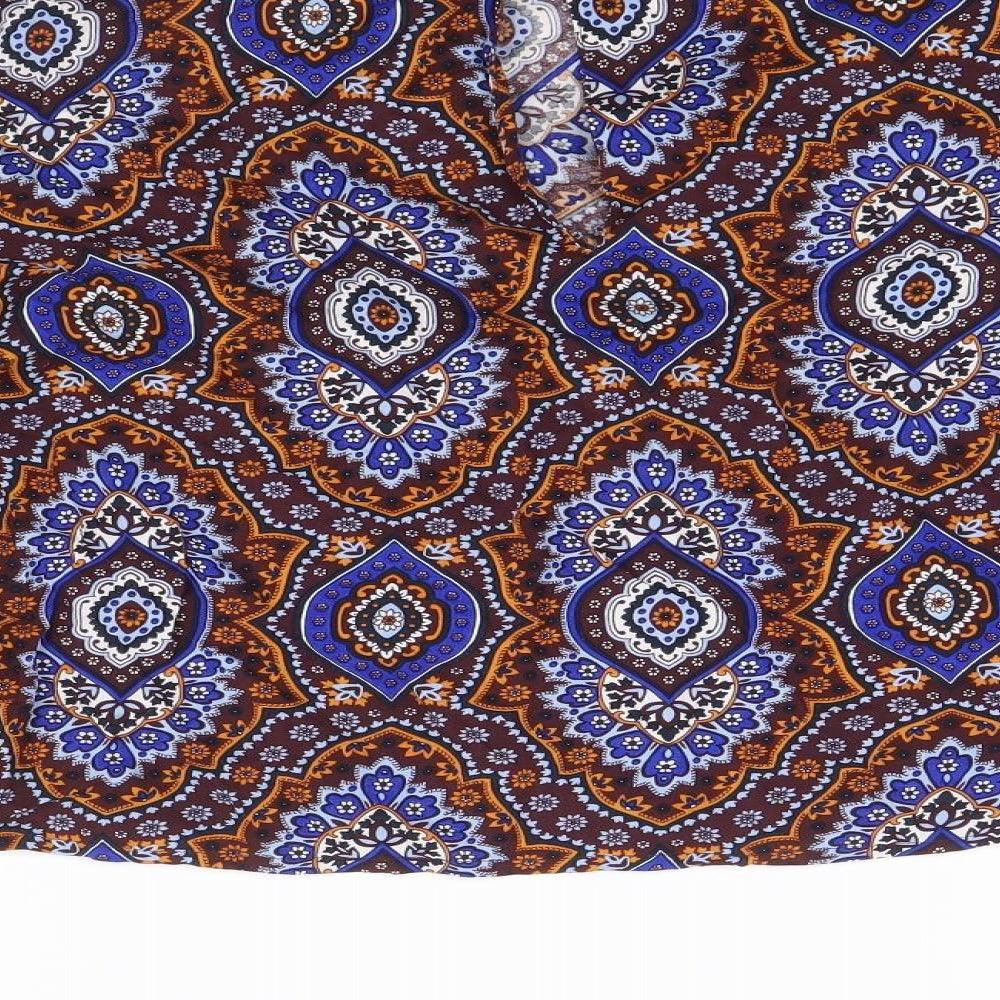 Marks and Spencer Womens Multicoloured Geometric Viscose Basic Blouse Size 12 Round Neck