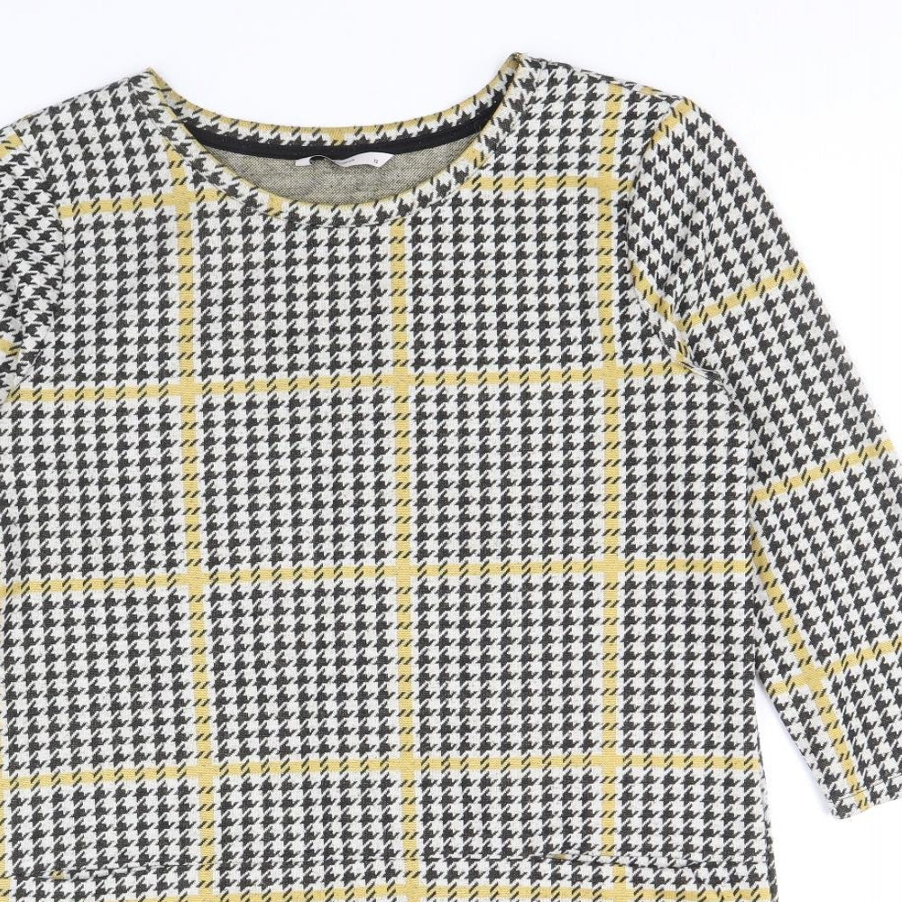 TU Womens Yellow Herringbone Polyester Shift Size 12 Scoop Neck Pullover