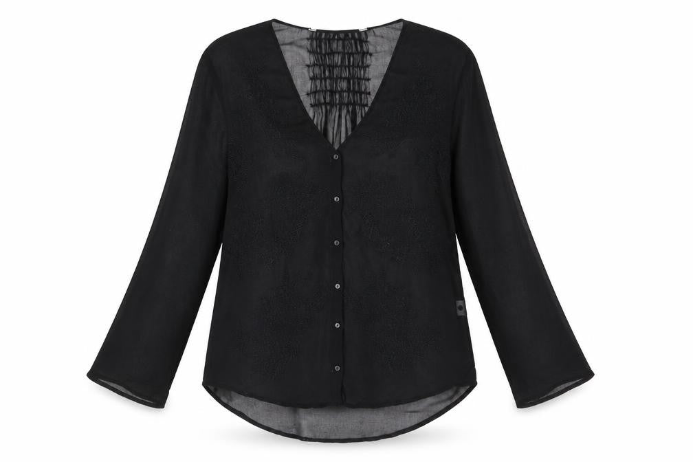 Zara Womens Black Polyester Basic Blouse Size L V-Neck