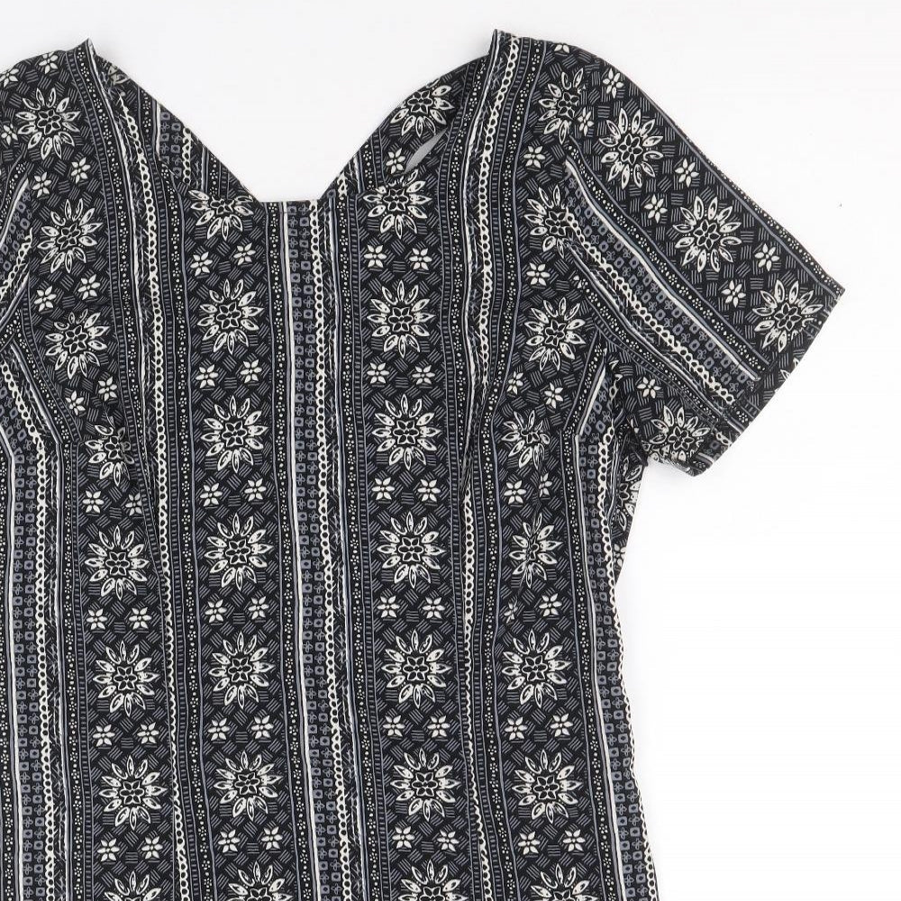 Hollister Womens Black Geometric Polyester A-Line Size L V-Neck Pullover