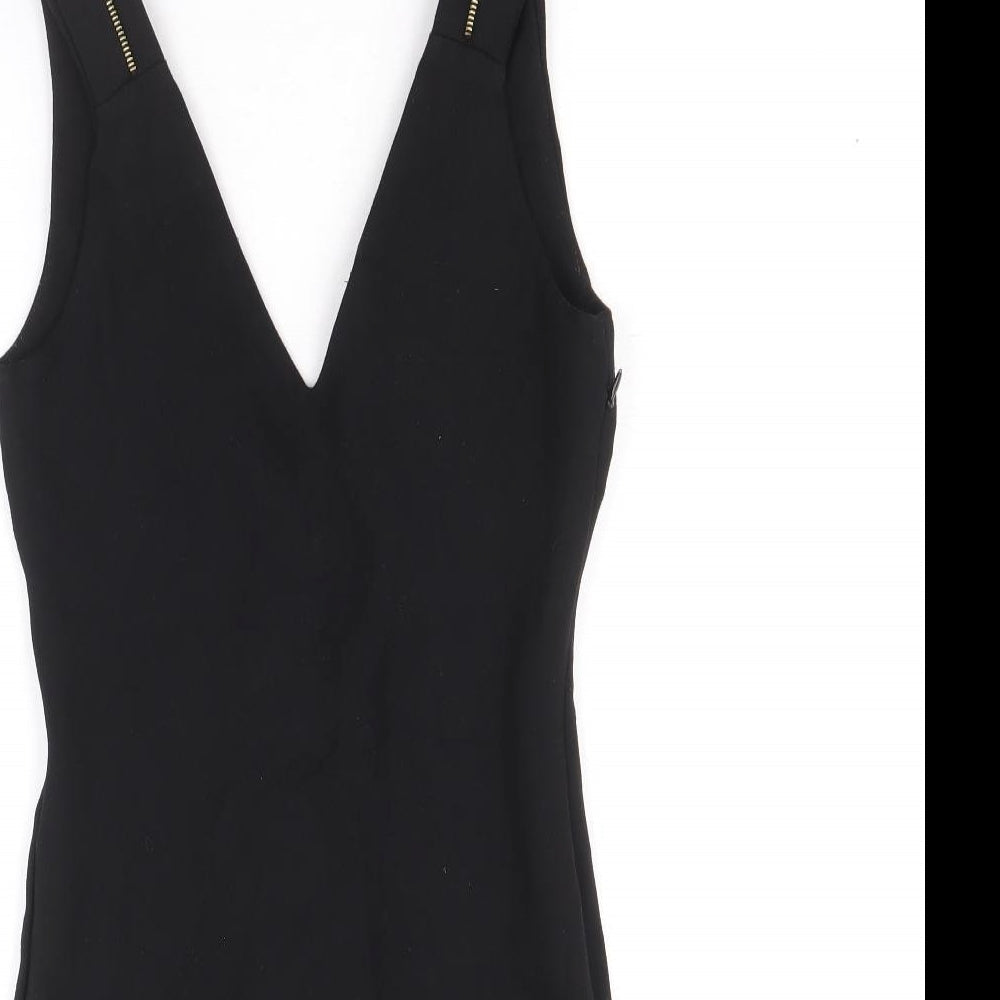 Zara Womens Black Viscose Pencil Dress Size S V-Neck Zip