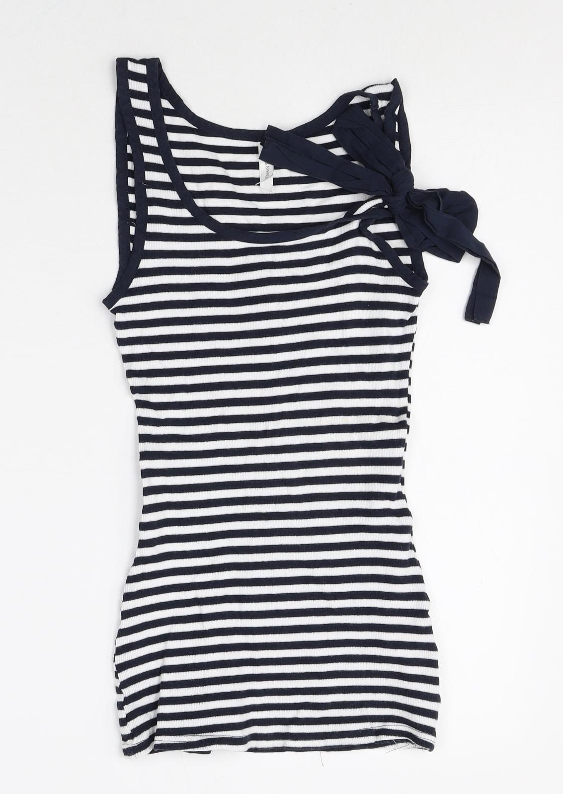 Marks and Spencer Womens Multicoloured Striped Cotton Tank Dress Size 10 Scoop Neck Tie