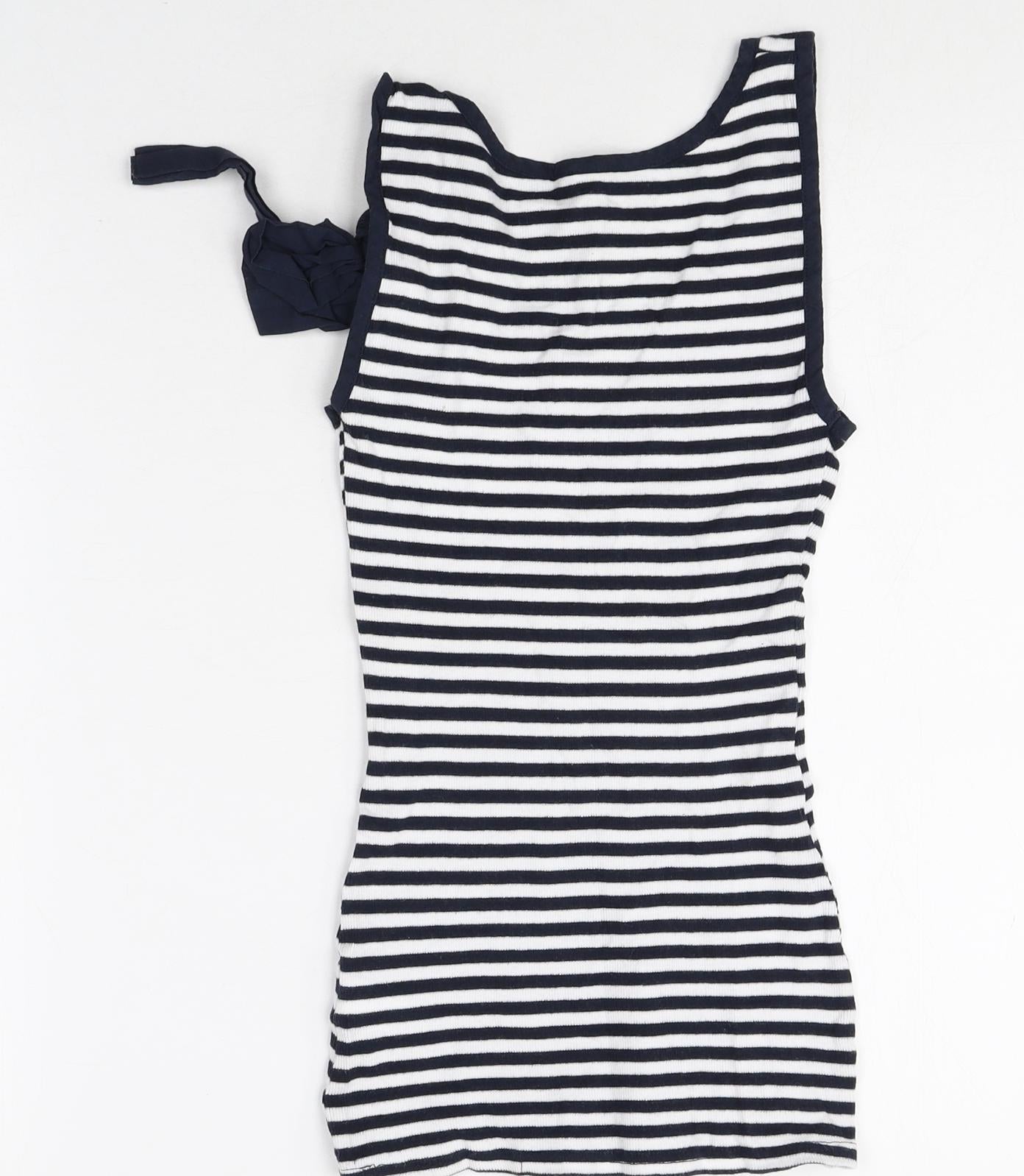 Marks and Spencer Womens Multicoloured Striped Cotton Tank Dress Size 10 Scoop Neck Tie