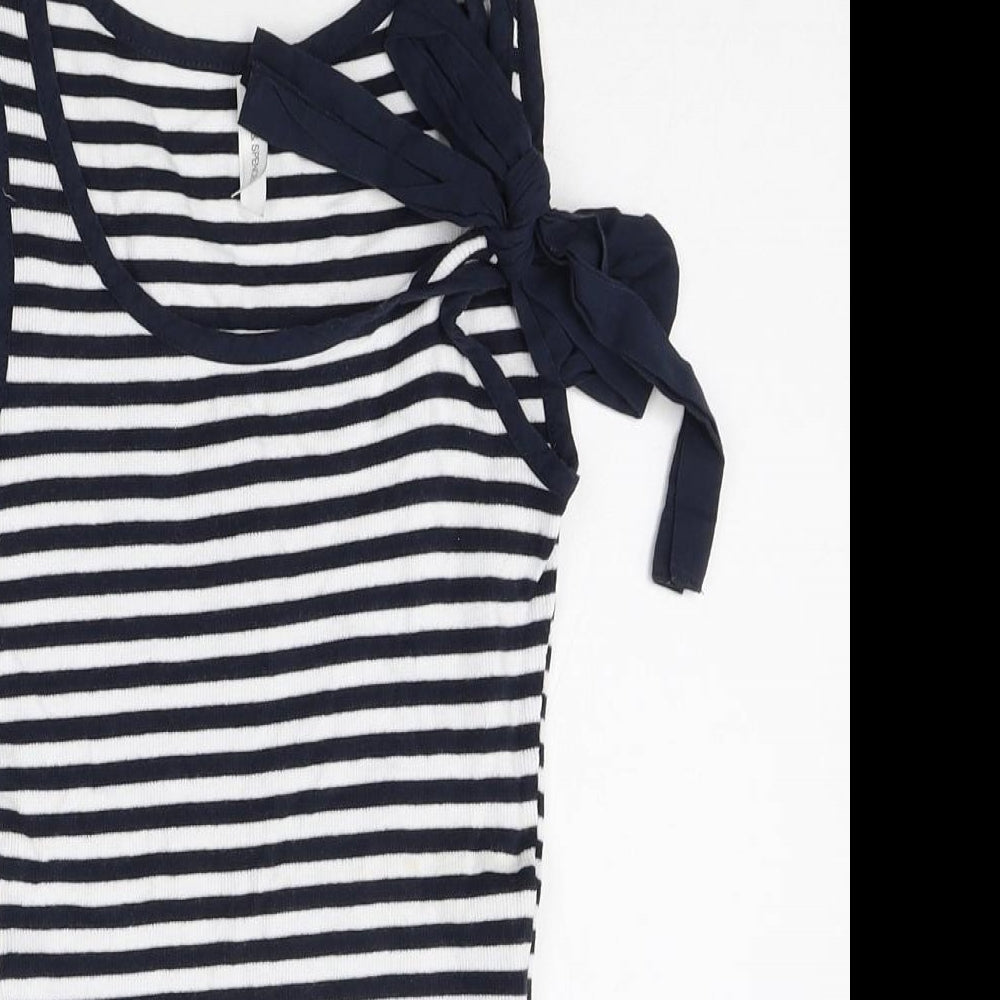 Marks and Spencer Womens Multicoloured Striped Cotton Tank Dress Size 10 Scoop Neck Tie