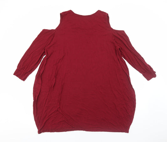 Preworn Womens Red Viscose A-Line Size 2XL Scoop Neck Pullover - Cold Shoulder Slouch