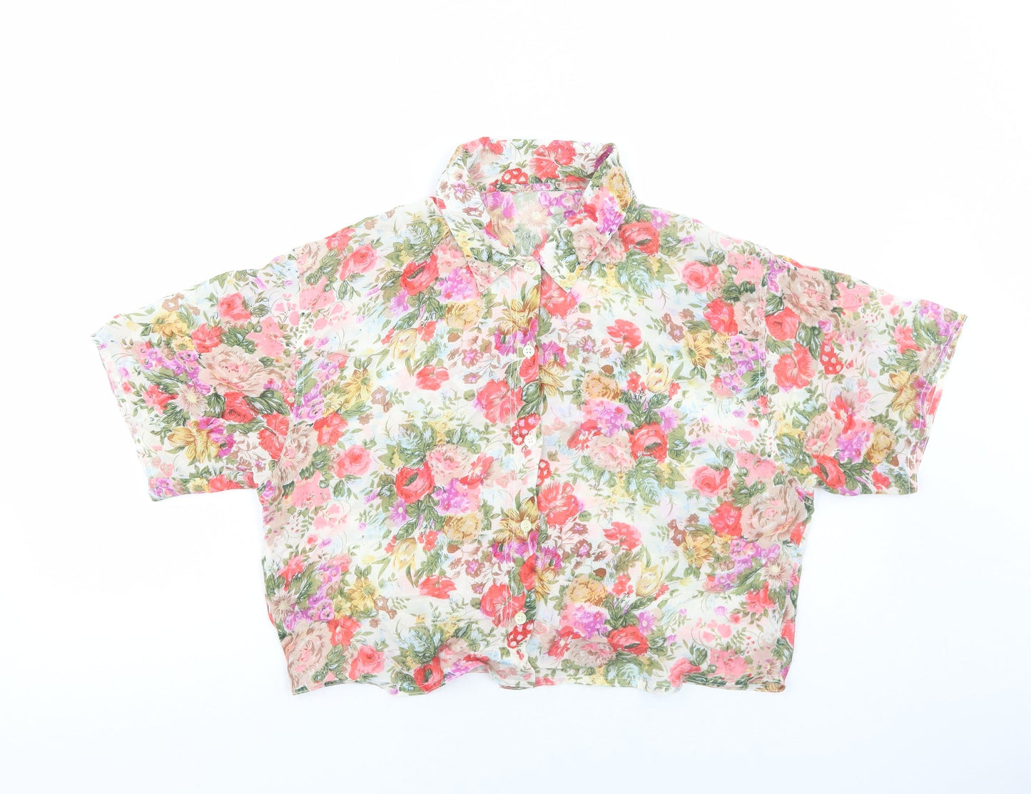 Preworn Womens Multicoloured Floral Polyester Cropped Button-Up Size M Collared