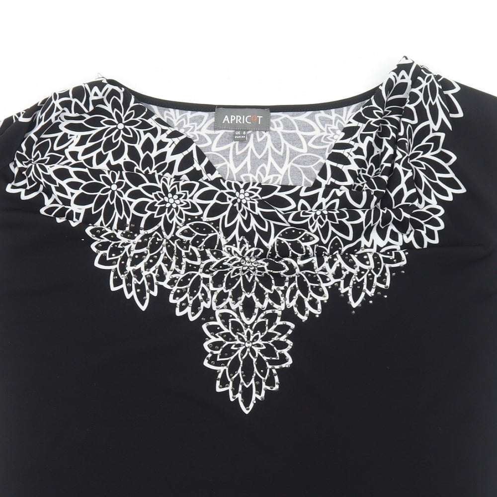 Apricot Womens Black Polyester Basic Blouse Size 8 Square Neck - Floral Detail