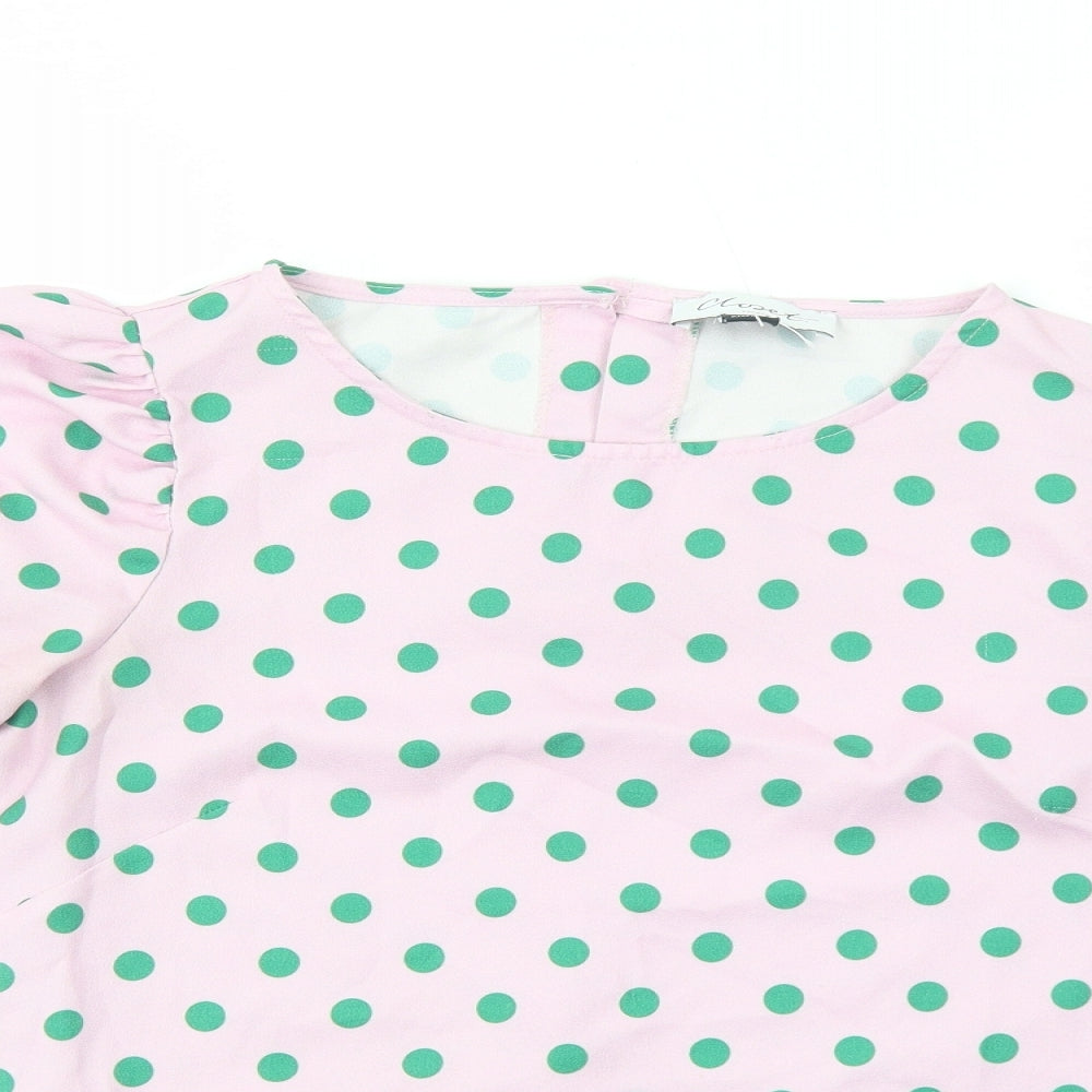 Closet Womens Pink Polka Dot Polyester Basic T-Shirt Size 12 Round Neck