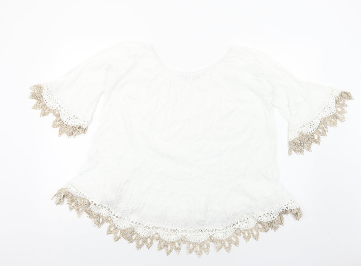 Calzorie Womens White Viscose Basic T-Shirt Size M Round Neck