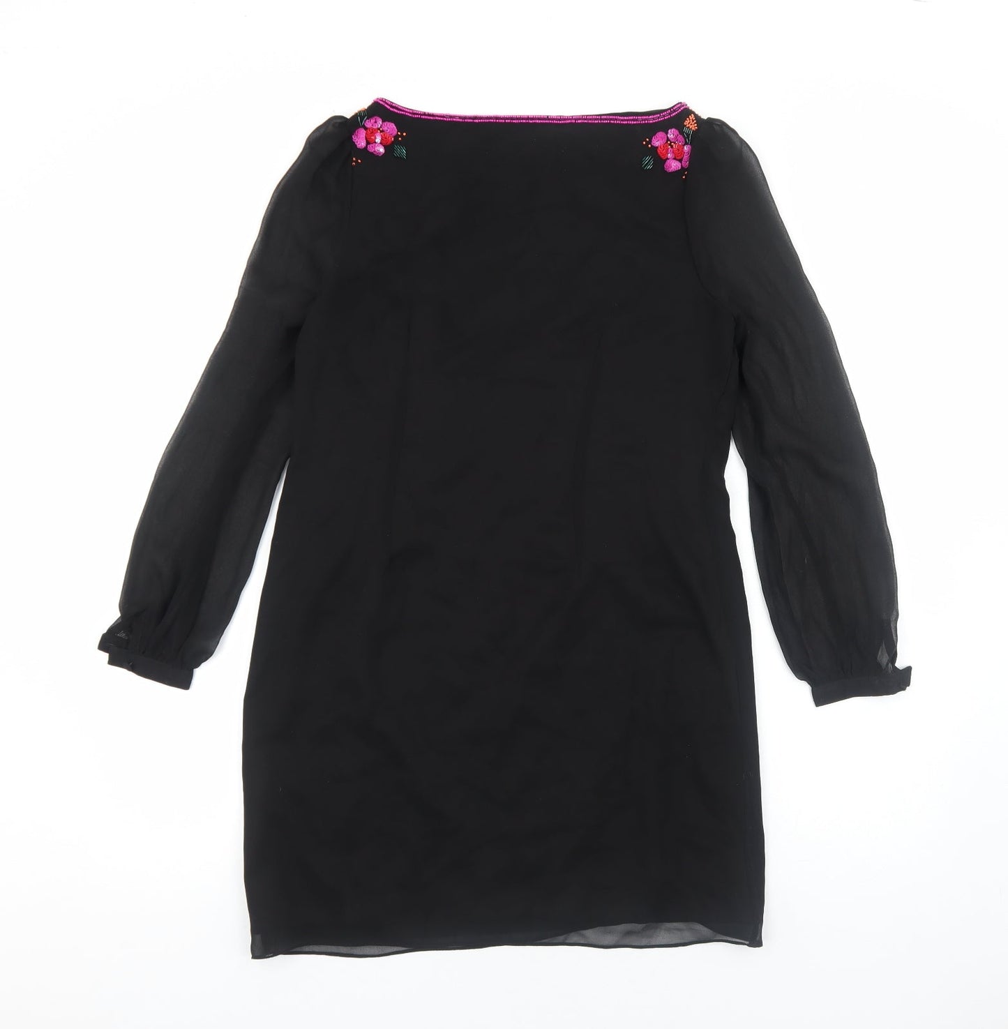 Teatro Womens Black Polyester A-Line Size 10 Boat Neck Zip - Flower