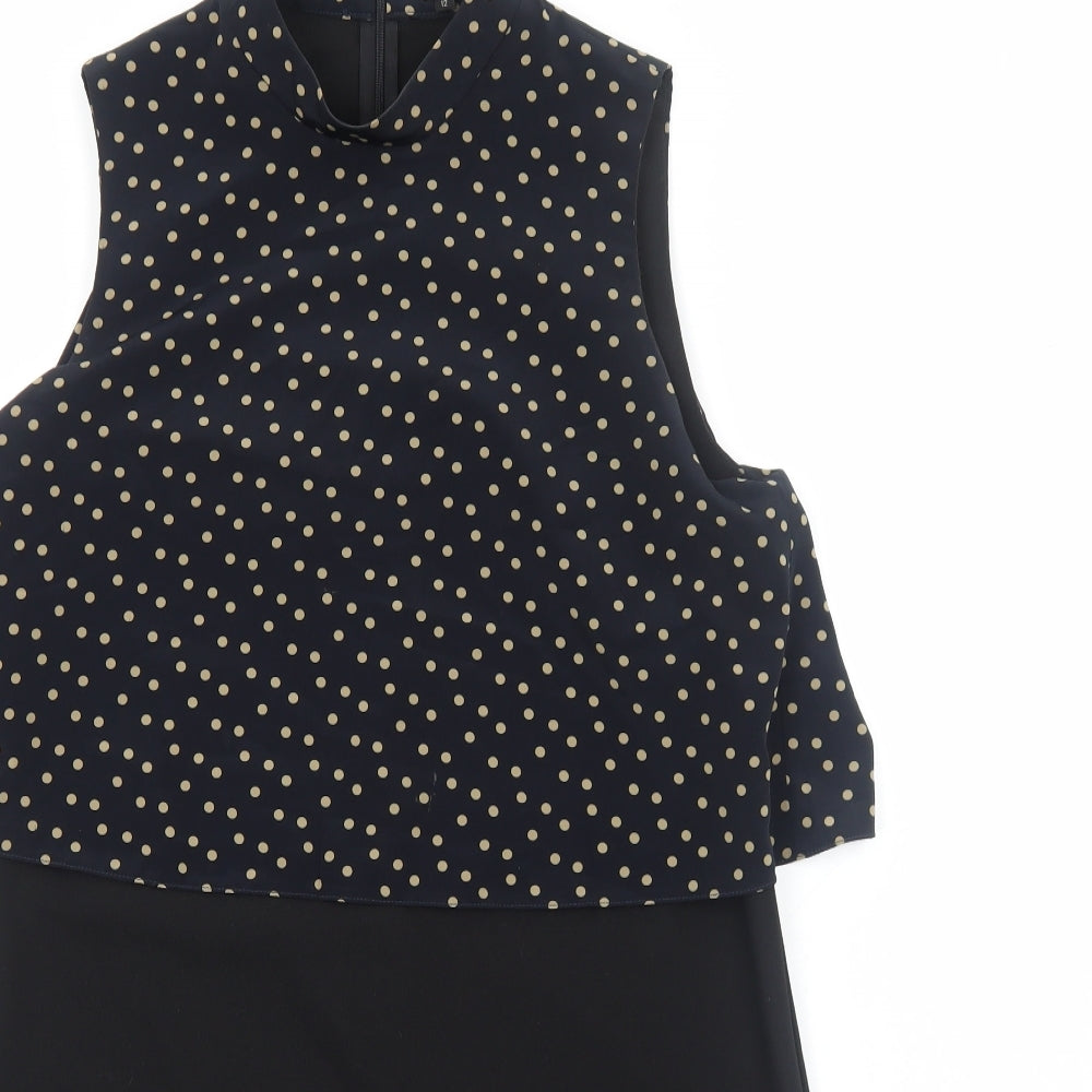 River Island Womens Black Geometric Polyester A-Line Size 12 Mock Neck Zip
