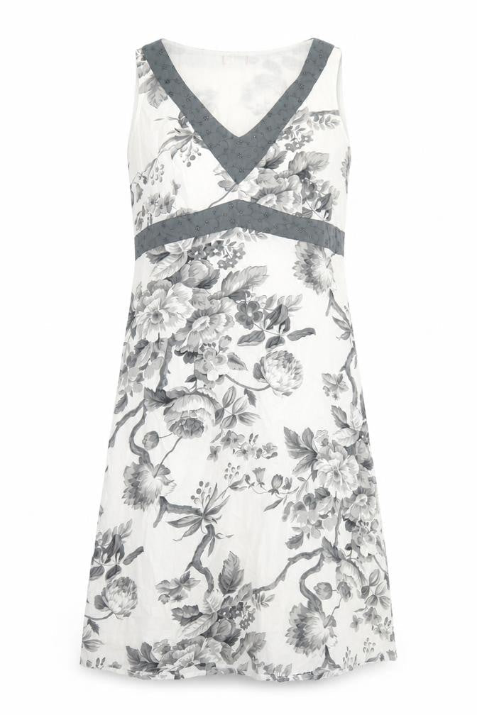 Preworn Womens White Floral Cotton A-Line Size L V-Neck Zip