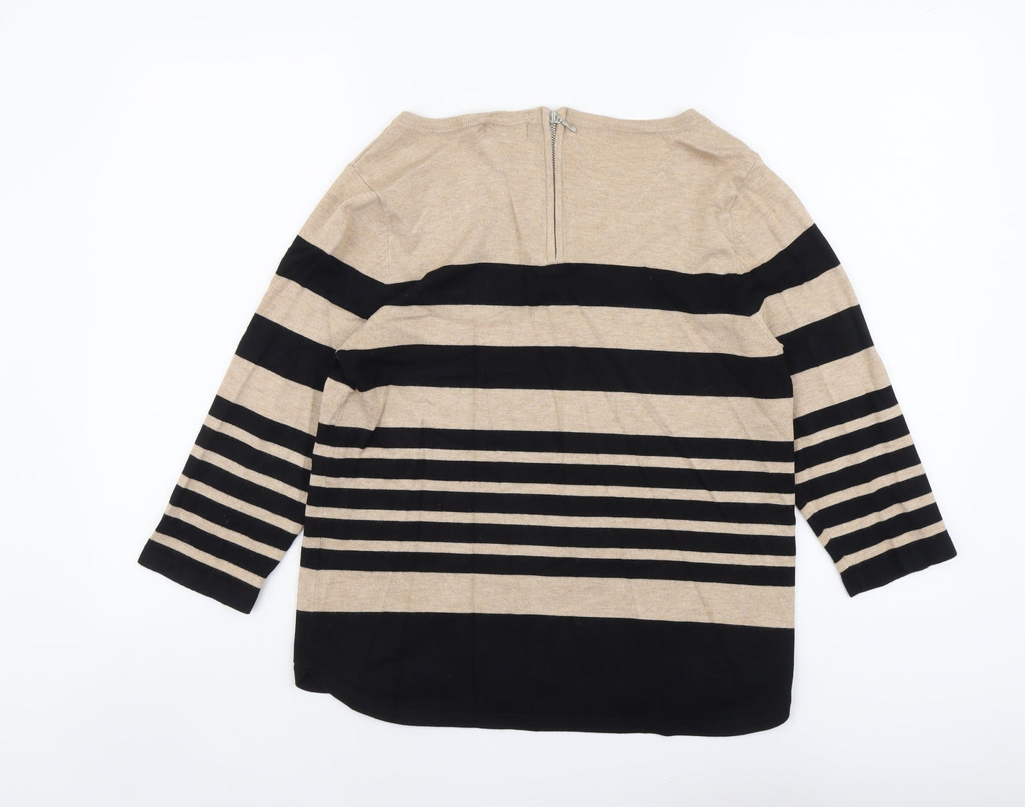M&Co Womens Beige Scoop Neck Striped Viscose Pullover Jumper Size 14