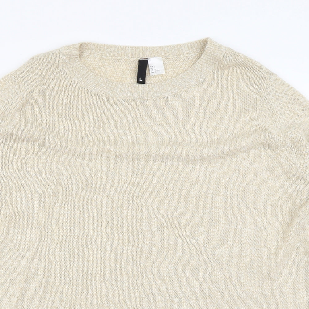 H&M Womens Beige Round Neck Acrylic Pullover Jumper Size L