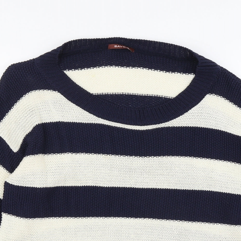 Savoir Womens Beige Scoop Neck Striped Cotton Pullover Jumper Size 14