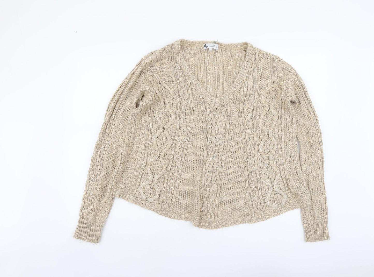 NEXT Womens Beige V-Neck Acrylic Pullover Jumper Size S