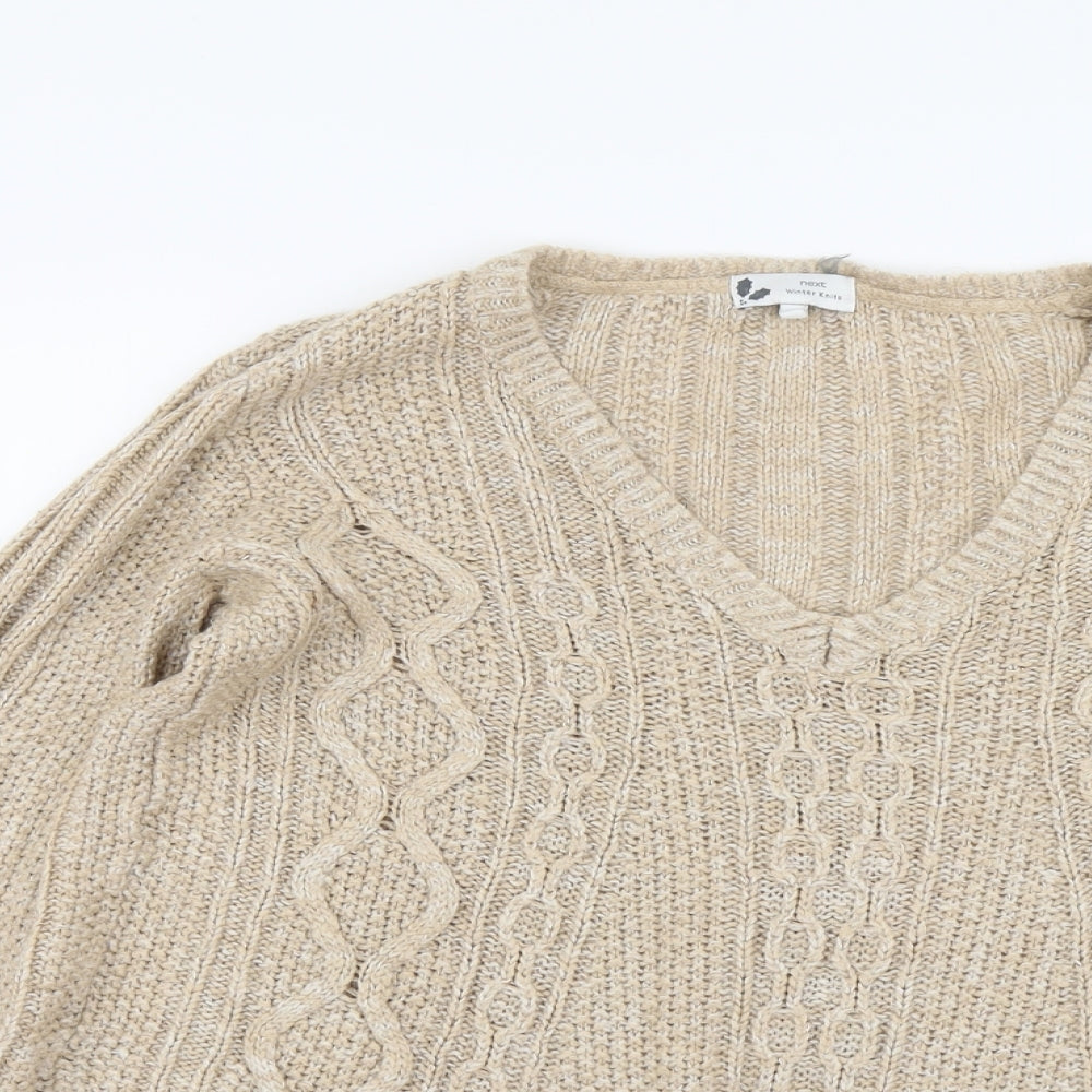 NEXT Womens Beige V-Neck Acrylic Pullover Jumper Size S
