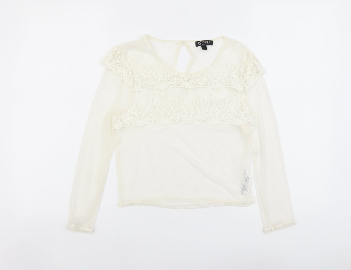 Topshop Womens Ivory Polyester Cropped Blouse Size 10 Scoop Neck - Lace Details