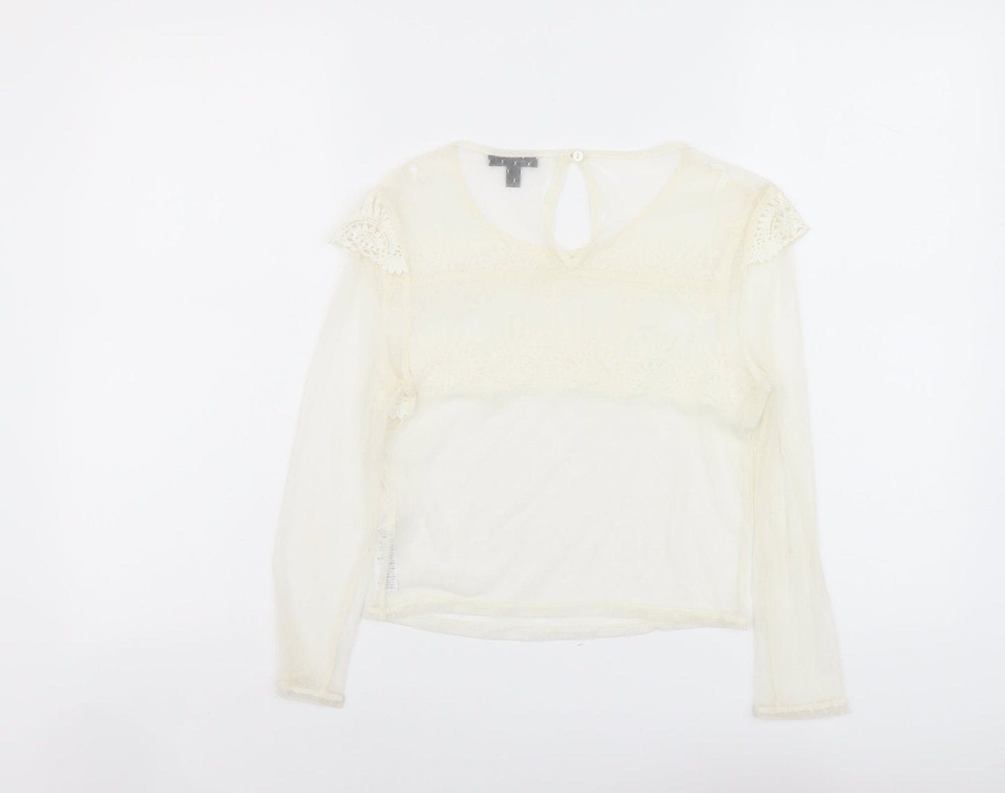 Topshop Womens Ivory Polyester Cropped Blouse Size 10 Scoop Neck - Lace Details