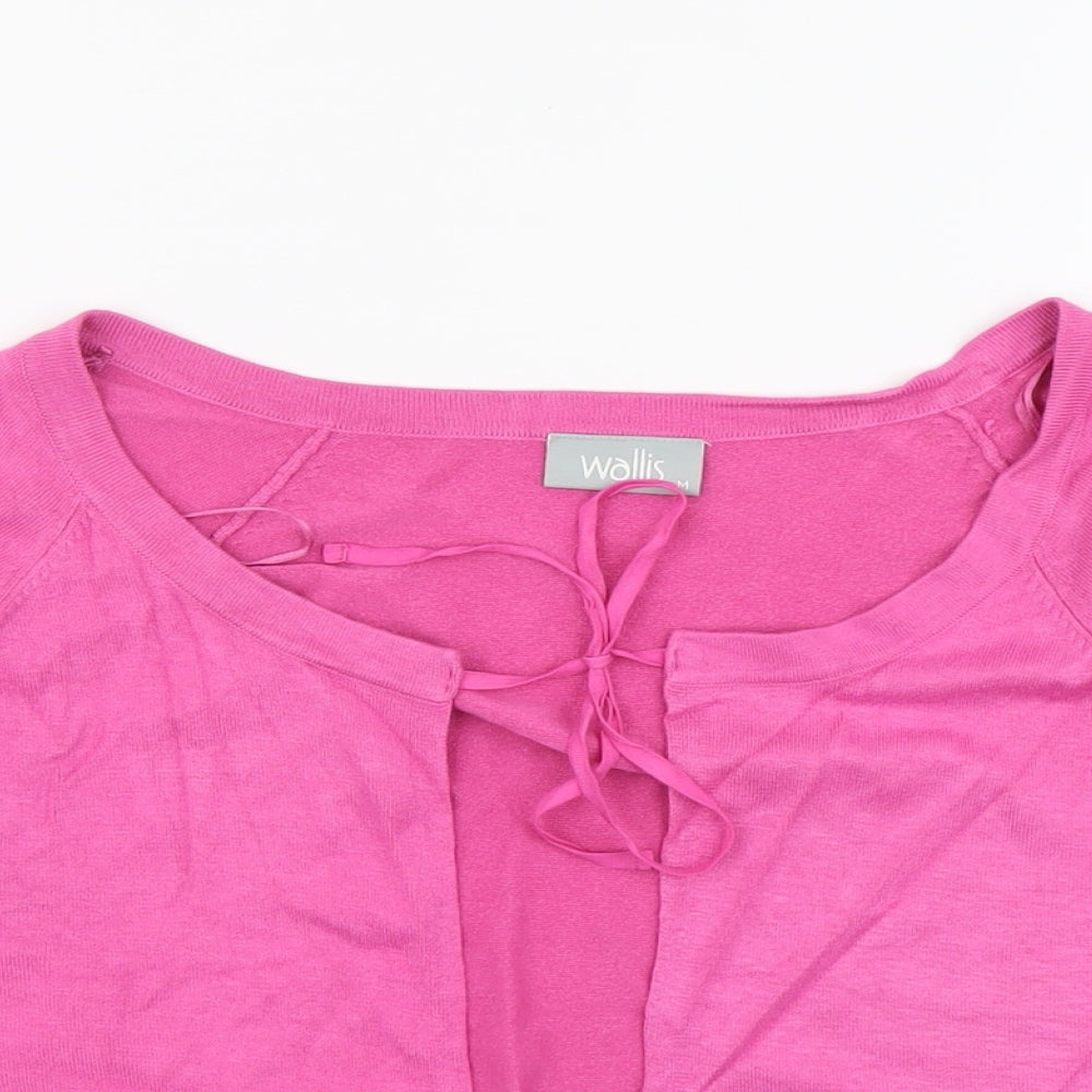 Wallis Womens Pink Scoop Neck Viscose Cardigan Jumper Size M - Tie Front
